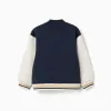 Brushed bomber jacket with print for boys, navy blue/white/yellow