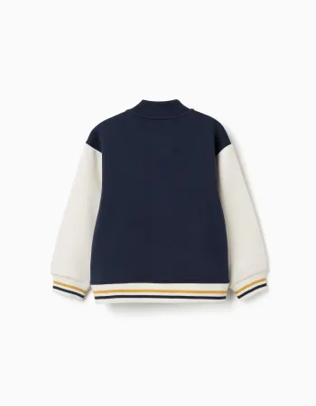 Brushed bomber jacket with print for boys, navy blue/white/yellow