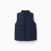 Puffer vest with polar fleece lining and pockets for boys, navy blue