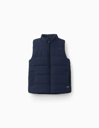 Puffer vest with polar fleece lining and pockets for boys, navy blue