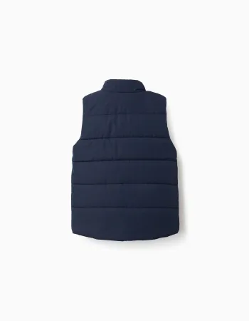 Puffer vest with polar fleece lining and pockets for boys, navy blue