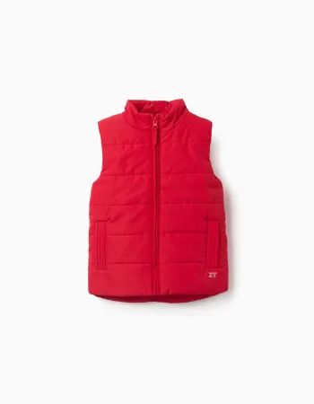 Puffer vest with polar fleece lining and pockets for boys, red