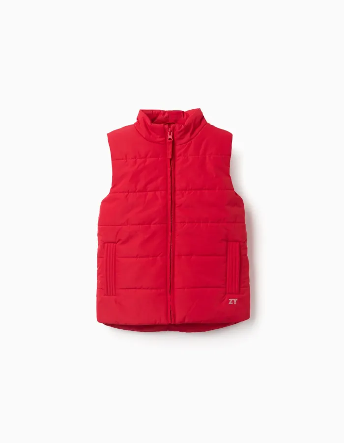 Puffer vest with polar fleece lining and pockets for boys, red