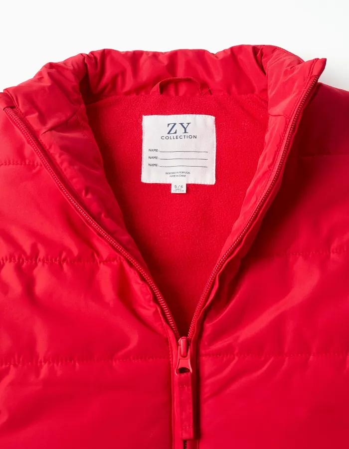 Puffer vest with polar fleece lining and pockets for boys, red