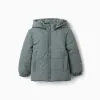 Hooded puffer jacket with fleece lining for boys, dark green