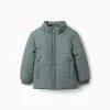 Hooded puffer jacket with fleece lining for boys, dark green