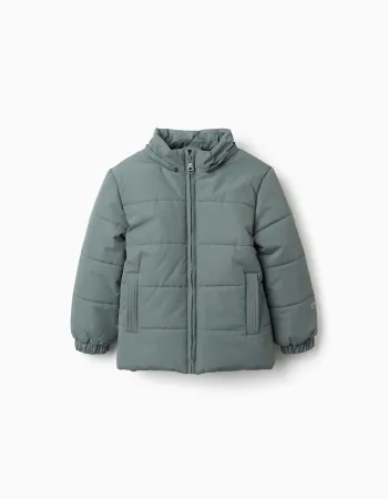 Hooded puffer jacket with fleece lining for boys, dark green
