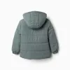 Hooded puffer jacket with fleece lining for boys, dark green