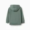 Cotton hooded jacket with ZY bouclé embroidery for boys, dark green