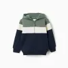Brushed hooded jacket with colour block for boys, green/white/blue