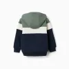 Brushed hooded jacket with colour block for boys, green/white/blue