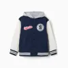 Brushed hooded bomber jacket Spider-Man for boys, navy blue/white