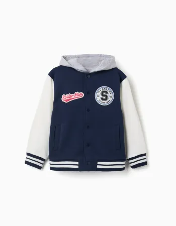 Brushed hooded bomber jacket Spider-Man for boys, navy blue/white