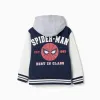 Brushed hooded bomber jacket Spider-Man for boys, navy blue/white
