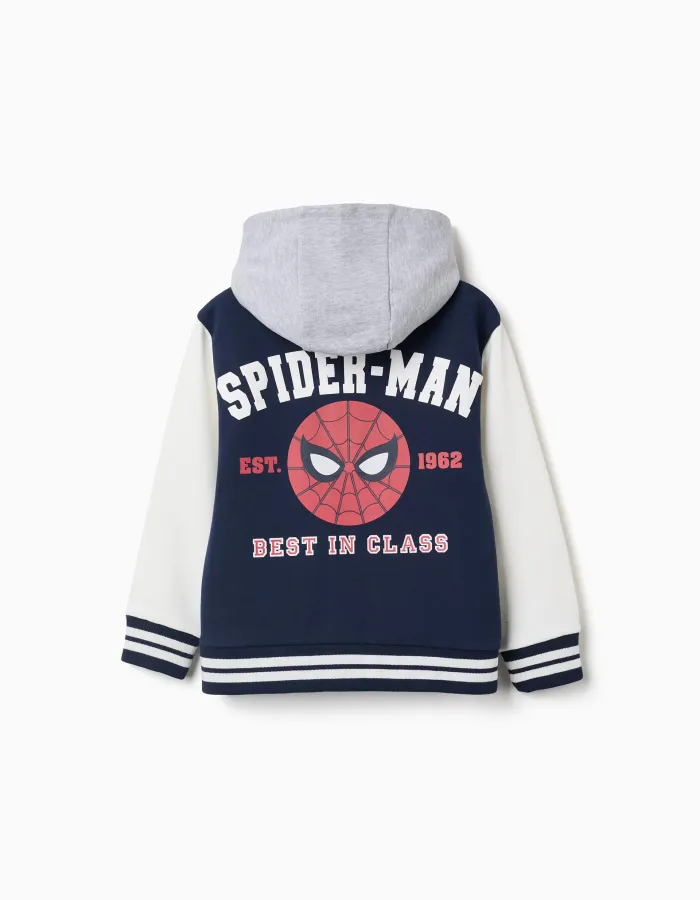 Brushed hooded bomber jacket Spider-Man for boys, navy blue/white