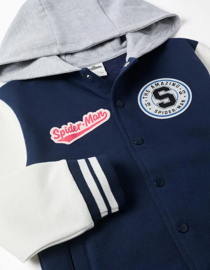 Brushed hooded bomber jacket Spider-Man for boys, navy blue/white