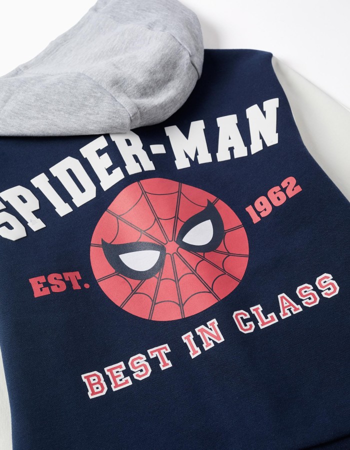 Brushed hooded bomber jacket Spider-Man for boys, navy blue/white