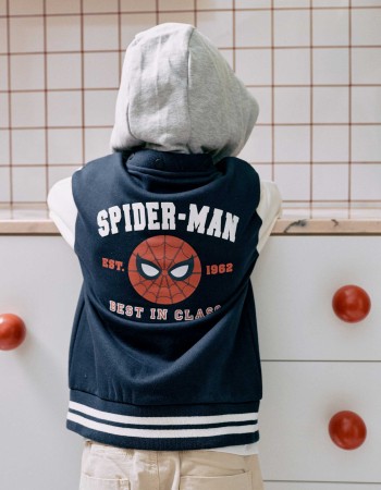Brushed hooded bomber jacket Spider-Man for boys, navy blue/white