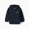 Brushed hooded jacket with Art of Looking print for boys, navy blue