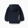 Brushed hooded jacket with Art of Looking print for boys, navy blue
