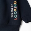 Brushed hooded jacket with Art of Looking print for boys, navy blue