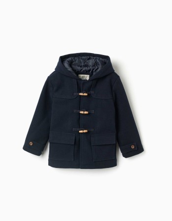 Wool effect duffle coat with pockets B&S for boys, navy blue