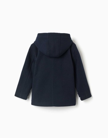 Wool effect duffle coat with pockets B&S for boys, navy blue
