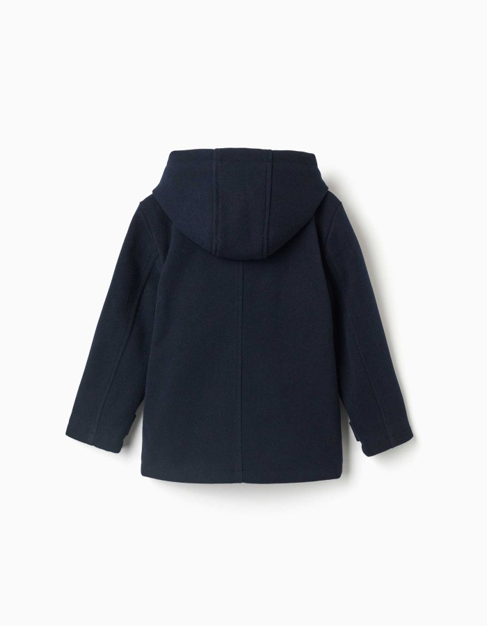 Wool effect duffle coat with pockets B&S for boys, navy blue
