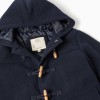 Wool effect duffle coat with pockets B&S for boys, navy blue