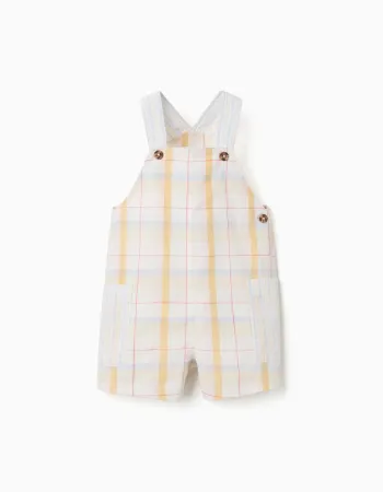 Checked cotton dungarees B&S for baby boys, white/yellow/blue/red