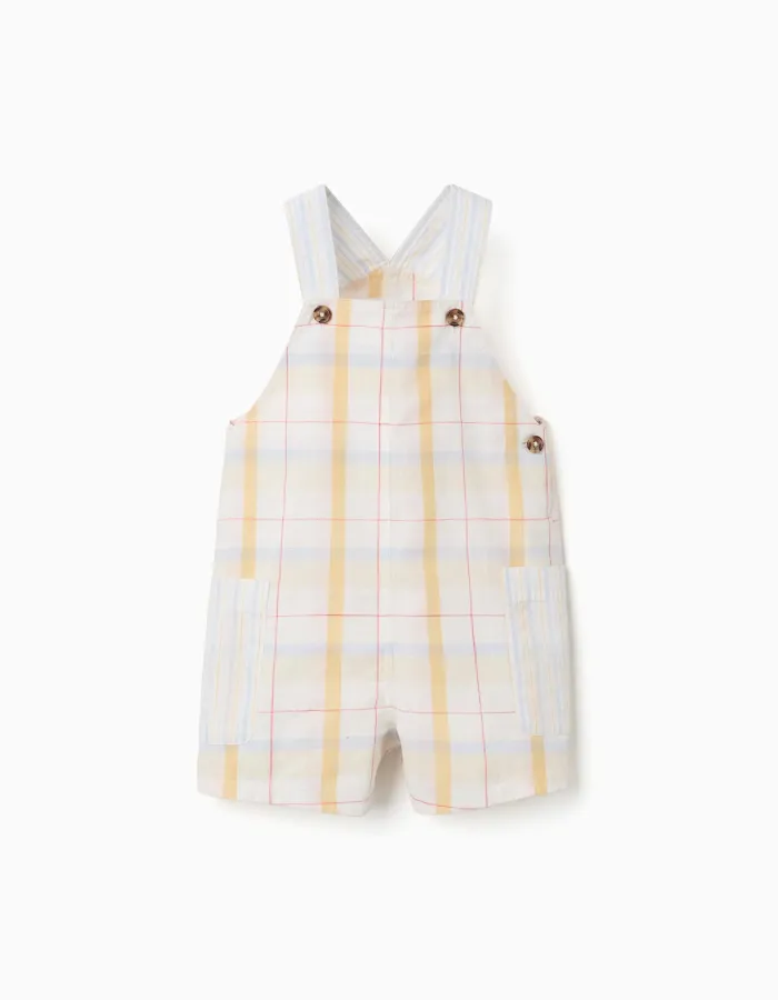 Checked cotton dungarees B&S for baby boys, white/yellow/blue/red