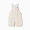 Checked cotton dungarees B&S for baby boys, white/yellow/blue/red
