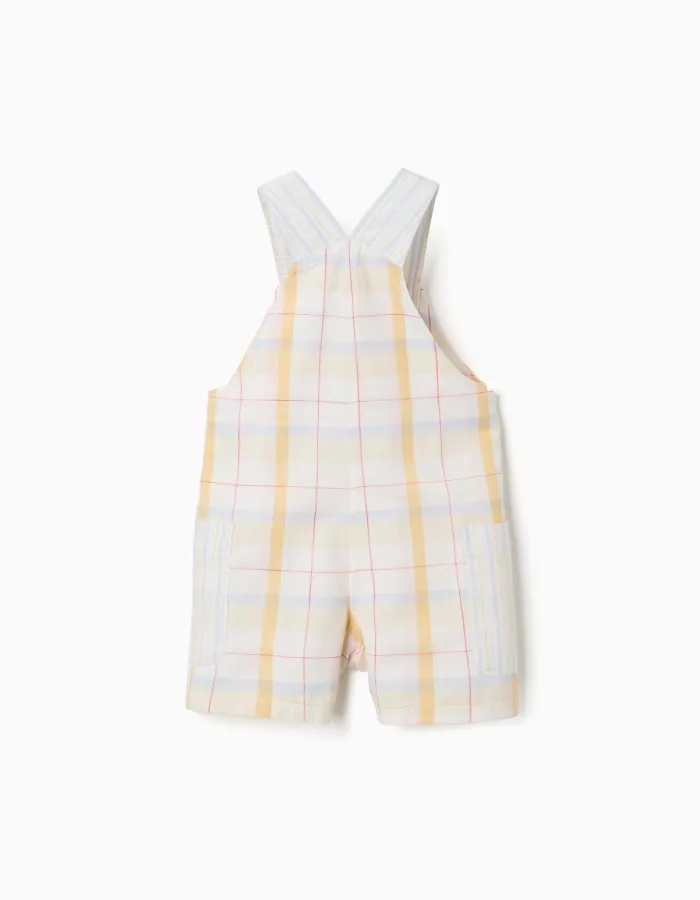 Checked cotton dungarees B&S for baby boys, white/yellow/blue/red