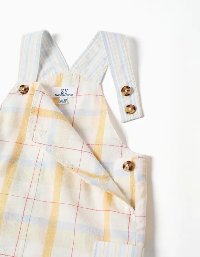 Checked cotton dungarees B&S for baby boys, white/yellow/blue/red