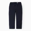 Trousers in Cotton Piqué for Boys 'Slim', Dark Blue