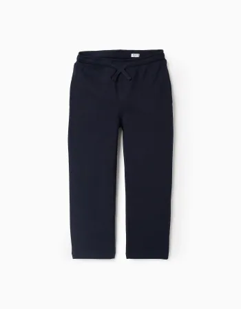 Trousers in Cotton Piqué for Boys 'Slim', Dark Blue