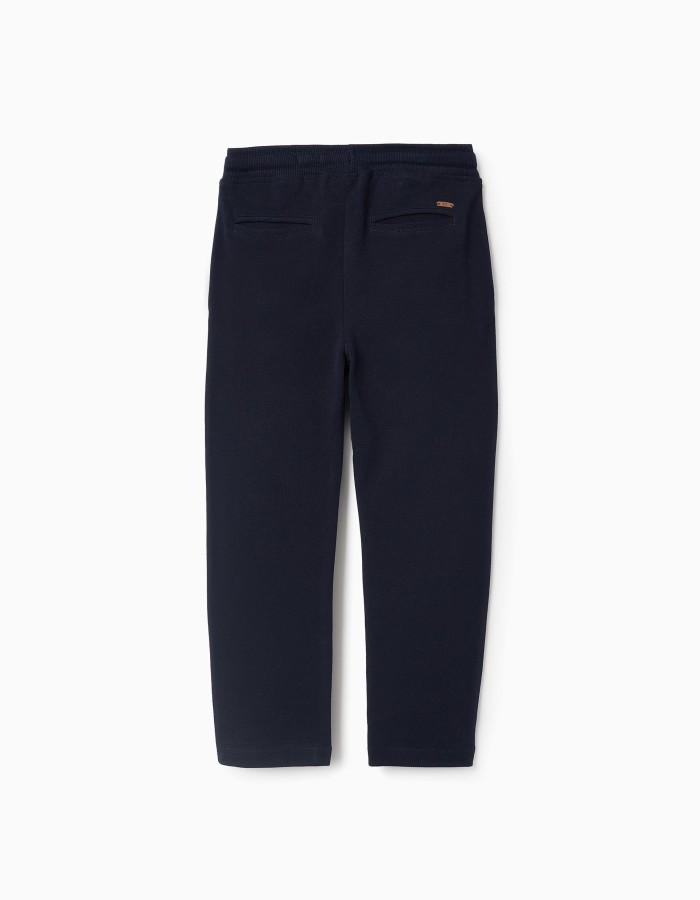 Trousers in Cotton Piqué for Boys 'Slim', Dark Blue