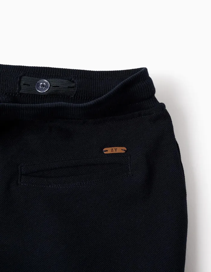 Trousers in Cotton Piqué for Boys 'Slim', Dark Blue