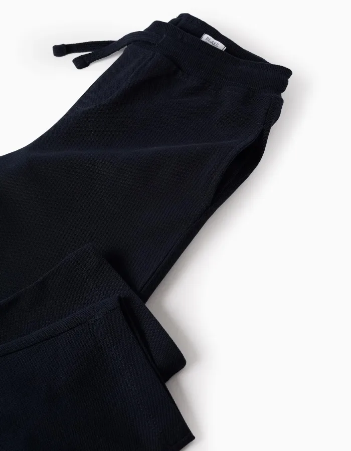 Trousers in Cotton Piqué for Boys 'Slim', Dark Blue