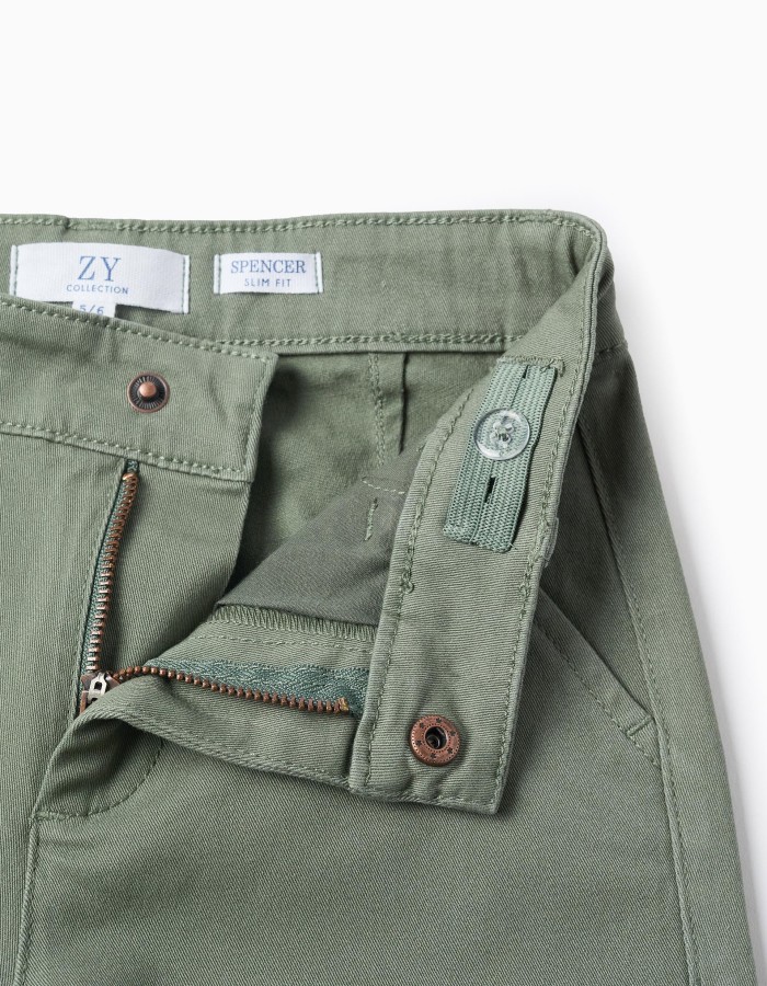 Twill Chino Trousers for Boys 'Slim Fit', Green