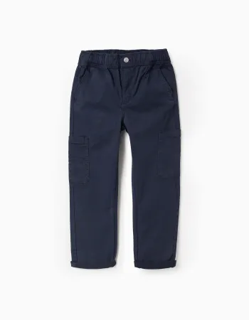 Twill Cargo Trousers for Boys, Dark Blue