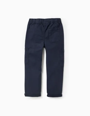 Twill Cargo Trousers for Boys, Dark Blue