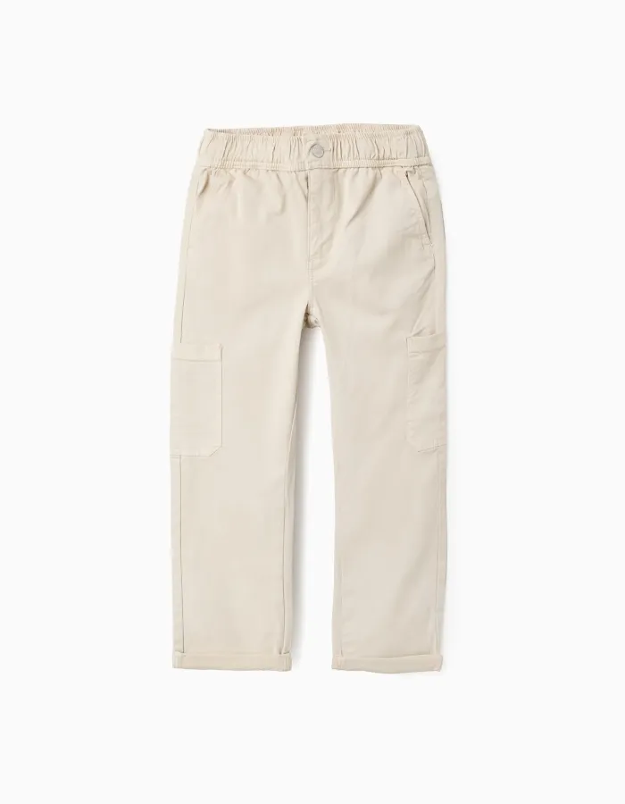 Twill Cargo Trousers for Boys, Beige