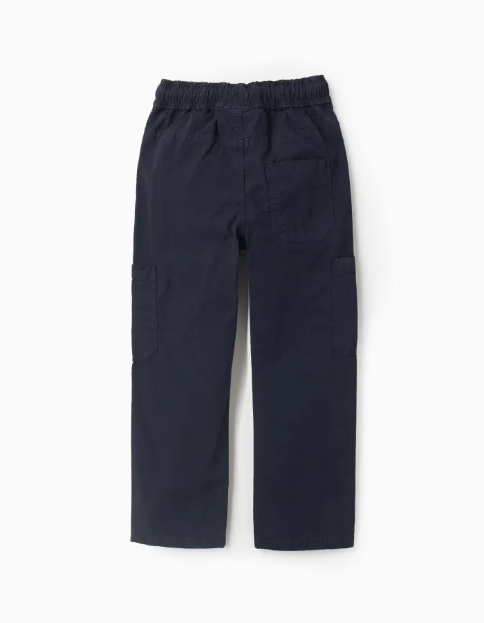 Cargo Trousers with Elasticated Waist and Drawstring for Boys, Dark Blue
