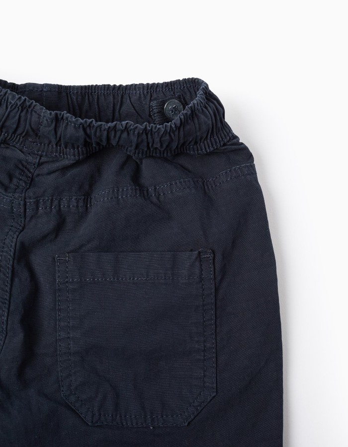 Cargo Trousers with Elasticated Waist and Drawstring for Boys, Dark Blue