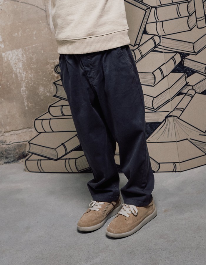 Baggy twill chino trousers B&S for boys, dark grey