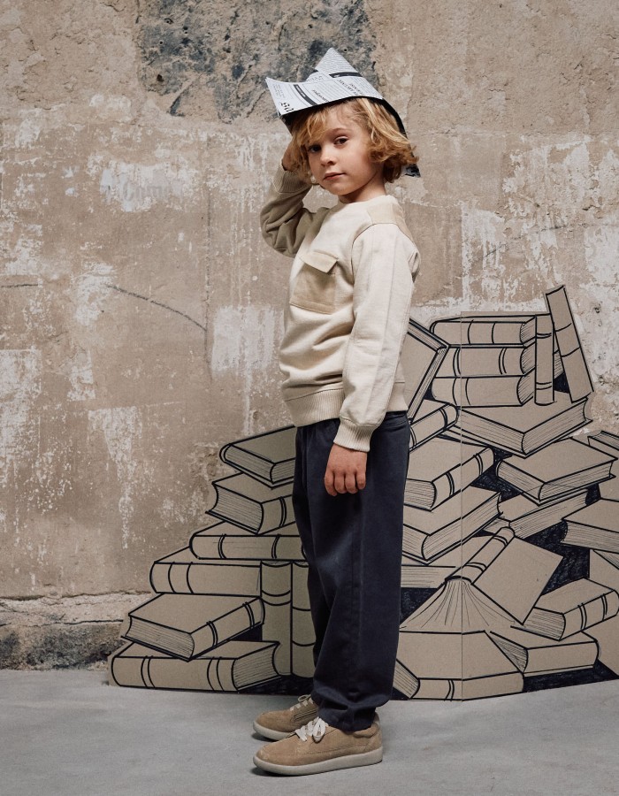 Baggy twill chino trousers B&S for boys, dark grey