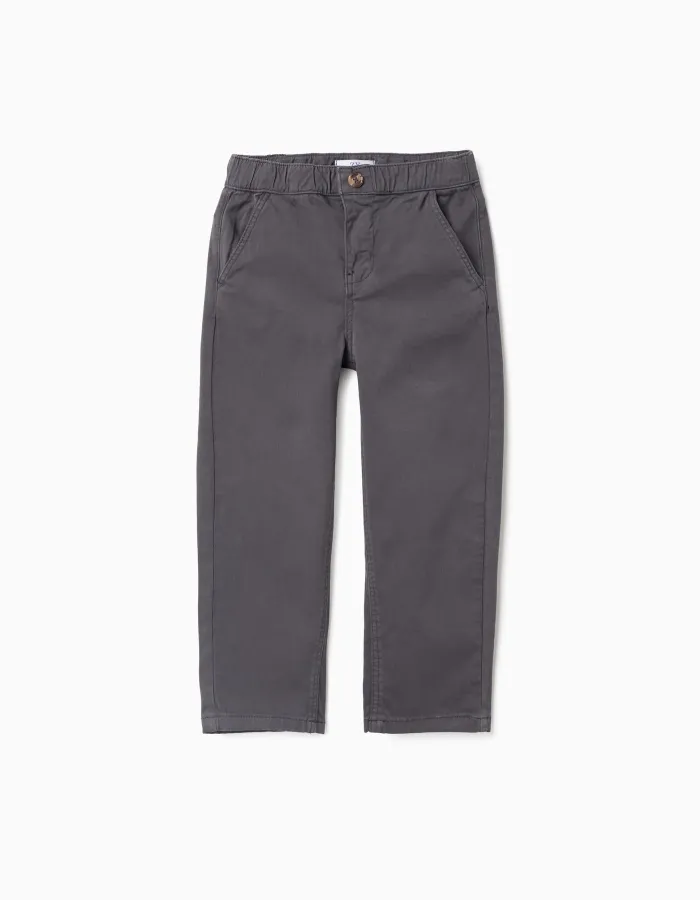 Baggy twill chino trousers B&S for boys, dark grey