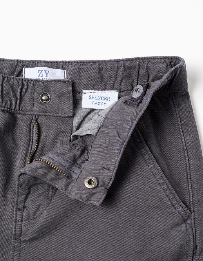 Baggy twill chino trousers B&S for boys, dark grey