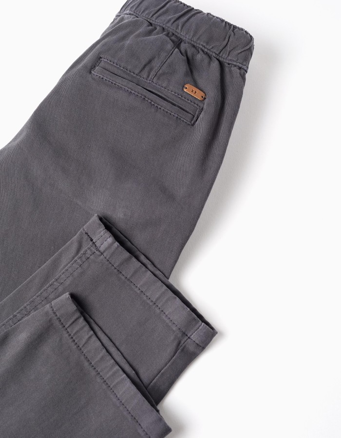 Baggy twill chino trousers B&S for boys, dark grey